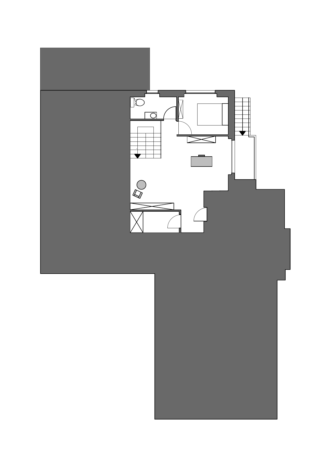 Grundriss des Duplex-Penthouses mit Treppen und Raumaufteilung
